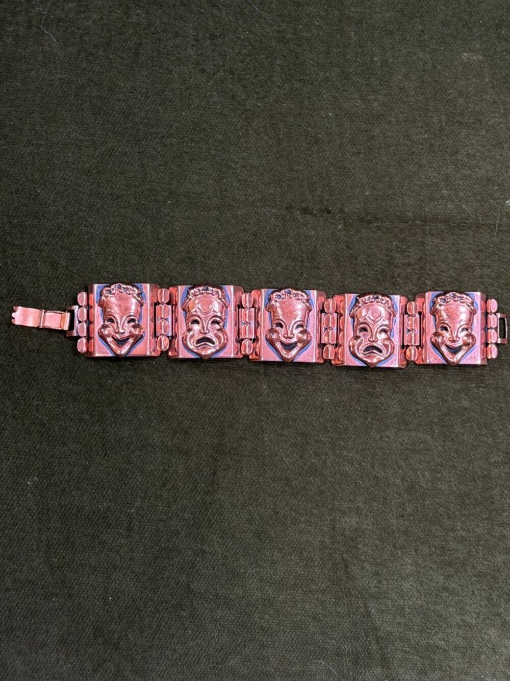Renoir Vintage Copper Theatre Drama Comedy Tragedy Mask Panel Bracelet